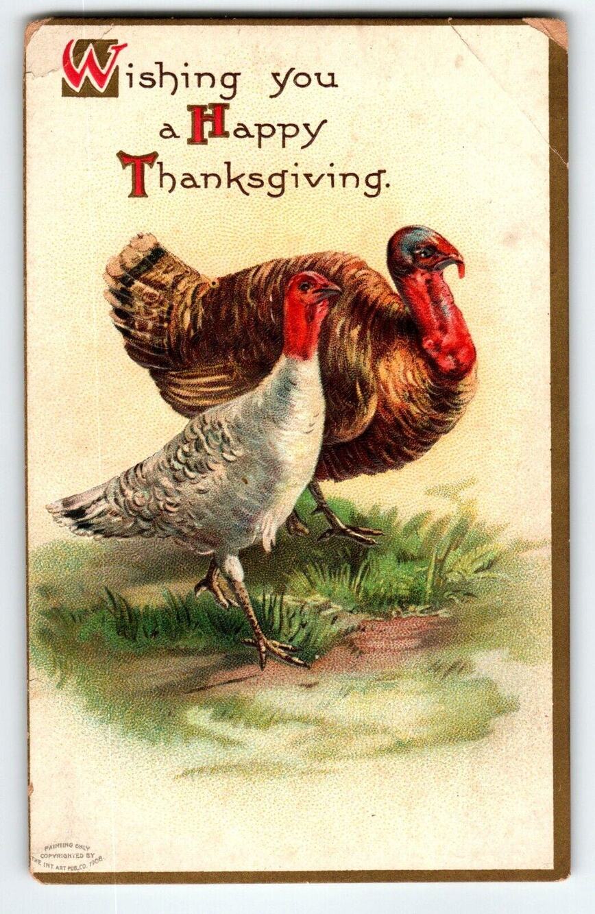 Ellen Clapsaddle Thanksgiving Day Greetings Postcard Turkeys International Art